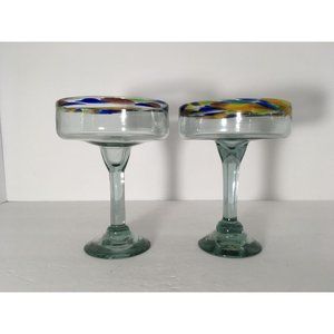Margarita Hand Blown Mexico Art Colorful Set of 2 Glasses